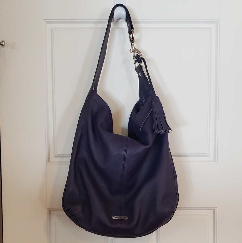 Coach Avery Pebbled Leather Hobo Purse Bag Purple with Silver Hardware